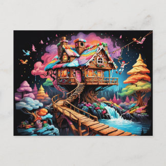 Lebkuchenbaumhaus pschedelic christmas feiertagspostkarte