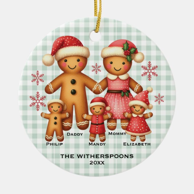Lebkuchenfamilie mit fünf Ornamenten Keramik Ornament (Vorne)