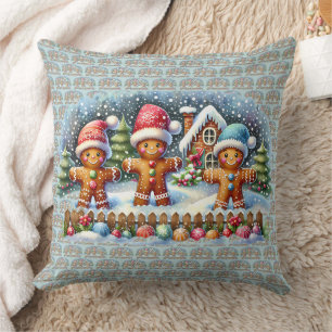 Lebkuchenfamilie Schneelandschaft Weihnachten Kissen