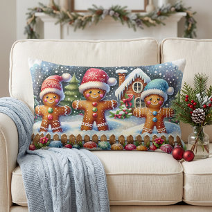 Lebkuchenfamilie Schneelandschaft Weihnachten Lendenkissen