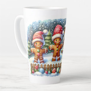 Lebkuchenfamilie Schneelandschaft Weihnachten Milchtasse