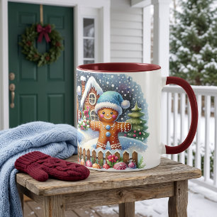 Lebkuchenfamilie Schneelandschaft Weihnachten Tasse