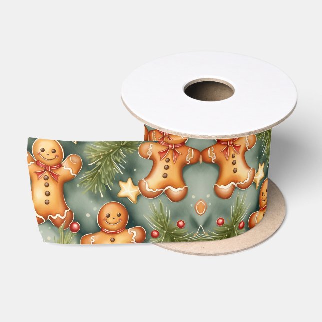 Lebkuchengebäck und Sterne Aquarellkunst Satinband (Spule)