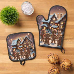 Lebkuchengewächse und niedliche Lebkuchengewächse Ofenhandschuh & Topflappen-Set