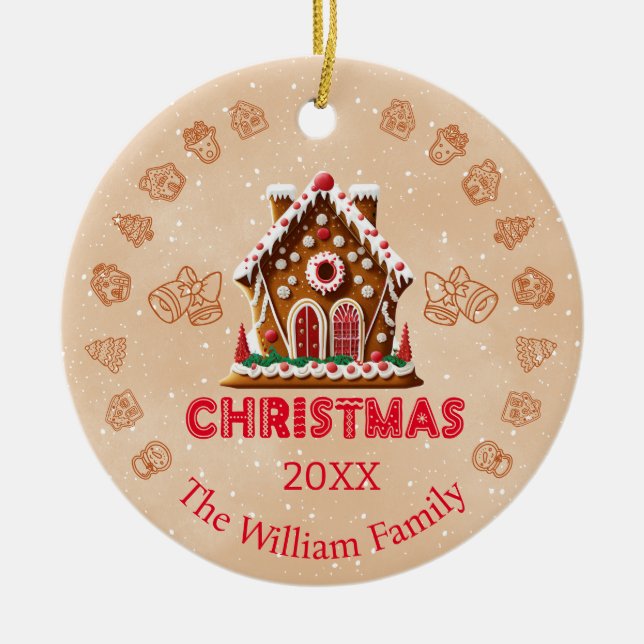 Lebkuchenhaus | Familienname| 1 Foto Keramik Ornament (Vorne)