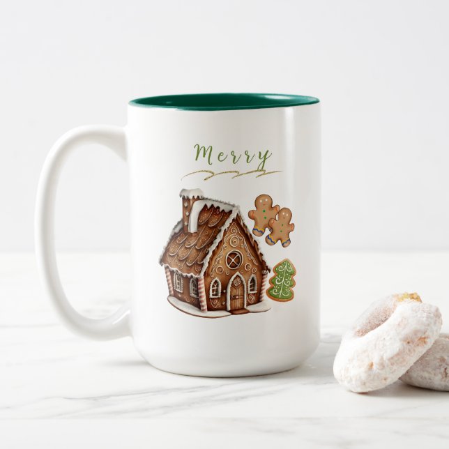 Lebkuchenhaus, Kekse Personalisiert Weihnachten Zweifarbige Tasse (Mit Donut)