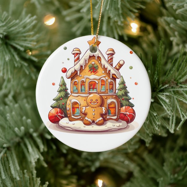 Lebkuchenhaus Keramik Ornament (Baum)