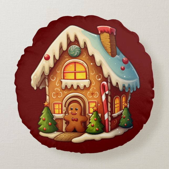 Lebkuchenhaus Rundes Kissen (Vorderseite)
