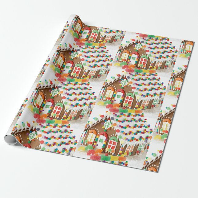 Lebkuchenhaus scherzt Weihnachten Geschenkpapier (Ungerollt)