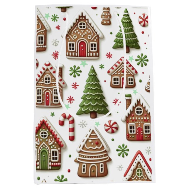 Lebkuchenhaus und Grünbäume Mittlere Geschenktüte (Vorderseite)