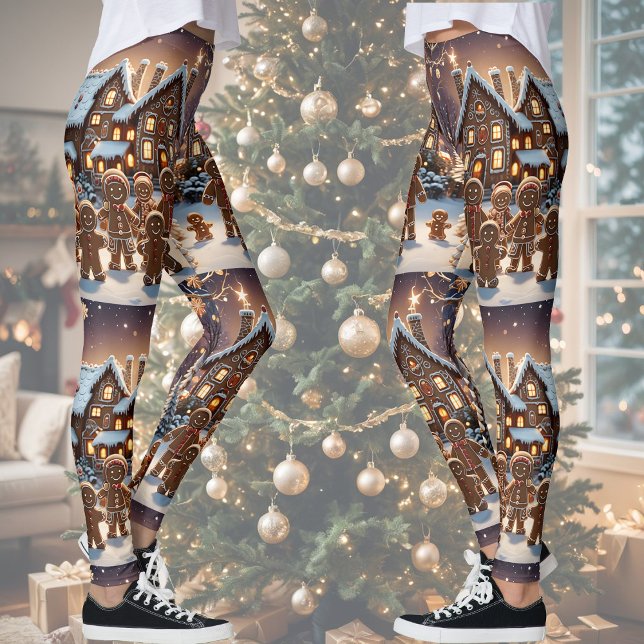 Lebkuchenhaus und niedliche Lebkuchenfamilie, Spaß Leggings (Von Creator hochgeladen)