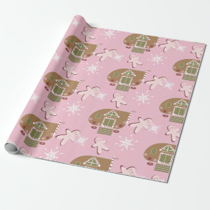 Lebkuchenhäuschen-Kekse rosa Schneeflocken  Geschenkpapier