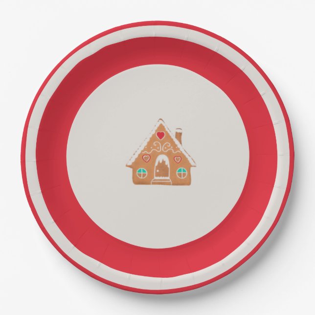 Lebkuchenhäuschen Weihnachtsplatte Rot Pappteller (Vorderseite)