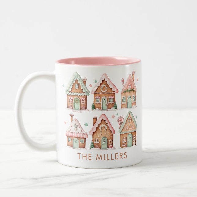 Lebkuchenhäuser Pink Mint Weihnachten Zweifarbige Tasse (Links)