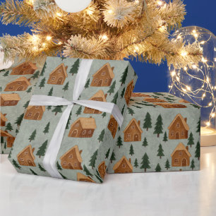 Lebkuchenhäuser Wintermuster Geschenkpapier