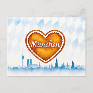 Lebkuchenherz im Aquarell-Stil und Silhouette Feiertagspostkarte