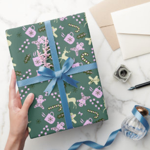 Lebkuchenhirsch-Candycane-Leckereien Weihnachten Geschenkpapier