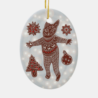 Lebkuchenkatze & Kekse Weihnachtsbaumschmuck Keramik Ornament