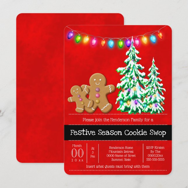 Lebkuchenkochen Weihnachtsbaumleuchten Weihnachtsr Einladung (Vorne/Hinten)