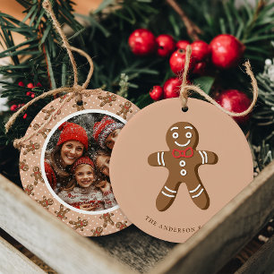 Lebkuchenmann Braun Gepunktet Weihnachtsfoto Keramik Ornament