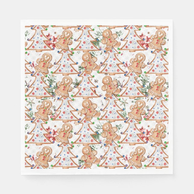 Lebkuchenmann, Frau und Weihnachtsbaum Serviette (Vorderseite)