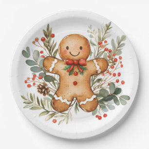 Lebkuchenmann Grünzeug Weihnachten Papierplatte Pappteller