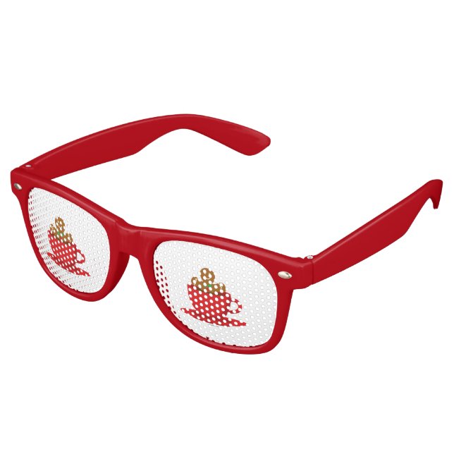 Lebkuchenmann in heißer Schokolade-Rot-Cup Partybrille (Schrägansicht)