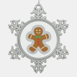 Lebkuchenmann macht den Engel im Schnee Schneeflocken Zinn-Ornament