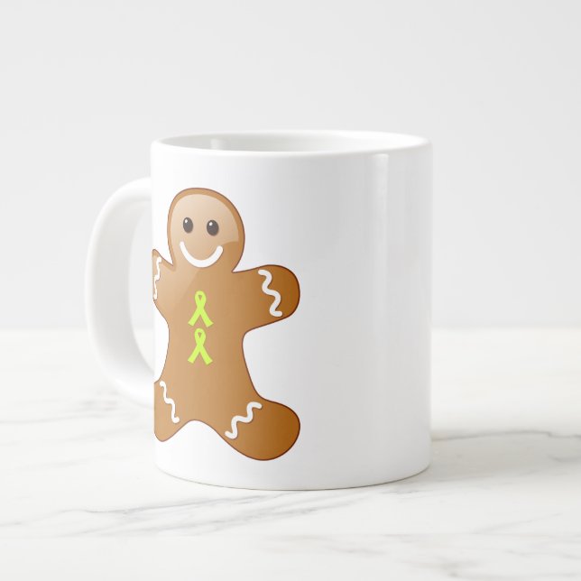 Lebkuchenmann mit Kalkgrün-Bewusstseinsribbons Jumbo-Tasse (Vorderseite Links)