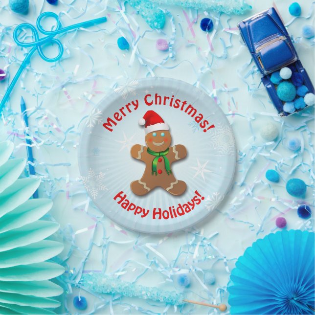 Lebkuchenmann mit Weihnachtshut Pappteller (Party)