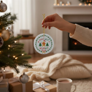 Lebkuchenmann & Stechpalmenkranz Weihnachtsbaumanh Keramik Ornament