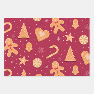 Lebkuchenmann und Weihnachtsplätzchen-Muster Geschenkpapier Set