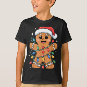 Lebkuchenmann verhedderte Weihnachtslichter T-Shirt