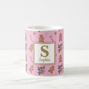 Lebkuchenmännchen, Bogen und Kaninchen Pink-Monogr Kaffeetasse