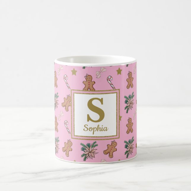 Lebkuchenmännchen, Bogen und Kaninchen Pink-Monogr Kaffeetasse (Mittel)