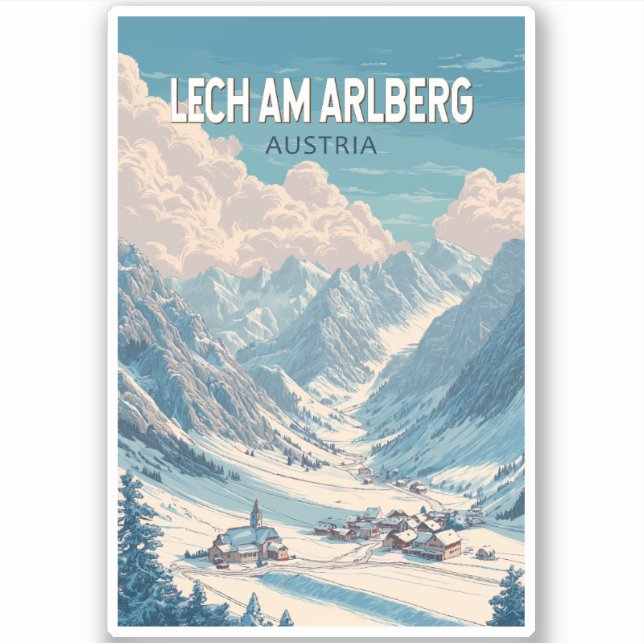 Lech am Arlberg Österreich Illustration Travel Art Aufkleber (Vorderseite)