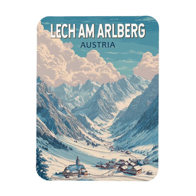 Lech am Arlberg Österreich Illustration Travel Art Magnet (Vertikal)