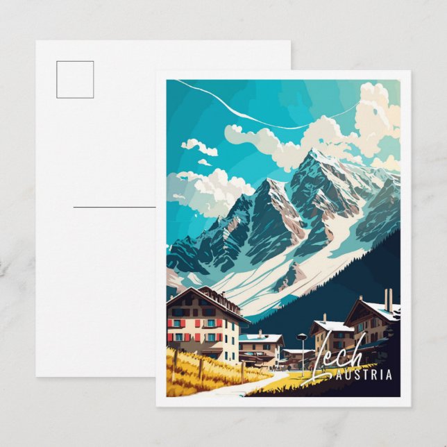 Lech Austria Art Vintage Illustration Postkarte (Vorne/Hinten)