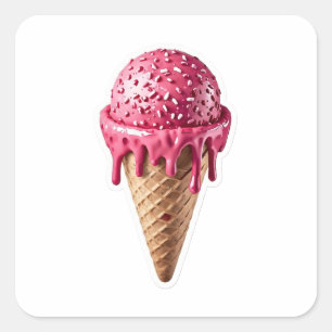 Leckere 3D-Rosa-Erdbeer-Eiscreme-Wandaufkleber Quadratischer Aufkleber