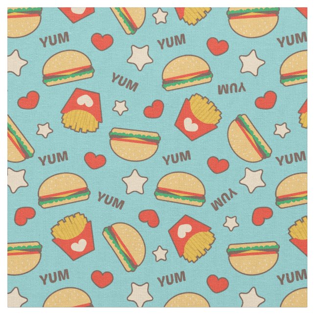 Leckere Cheeseburger u. Pommes-Frites Stoff (Nahaufnahme)