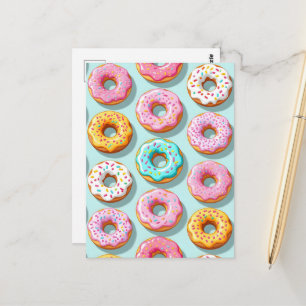 Leckere Cremedonuts blau Postkarte