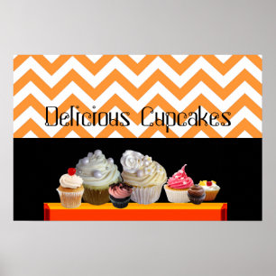 LECKERE CUPCAKE-WÜSTEN-GESCHÄFT ORANGE WEISS CHEVR POSTER