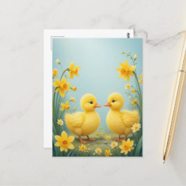 Leckere Ducklings unter Daffodien Postkarte