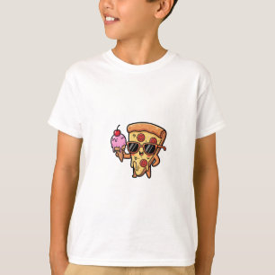 Leckere Pizzascheibe hält Eistüte Kinder T-Shirt