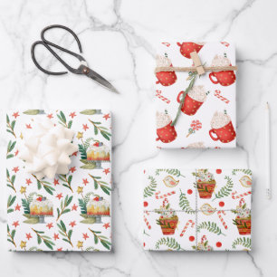 Leckere Weihnachts-Süßigkeiten Essen Muster Auswah Geschenkpapier Set