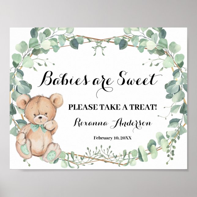 Leckerei Baby Shower Bear Greenerity Gold-Zeichen Poster (Vorne)
