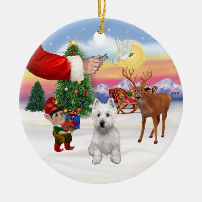 Leckerei für eine West Highland Terrier Keramik Ornament (Vorne)