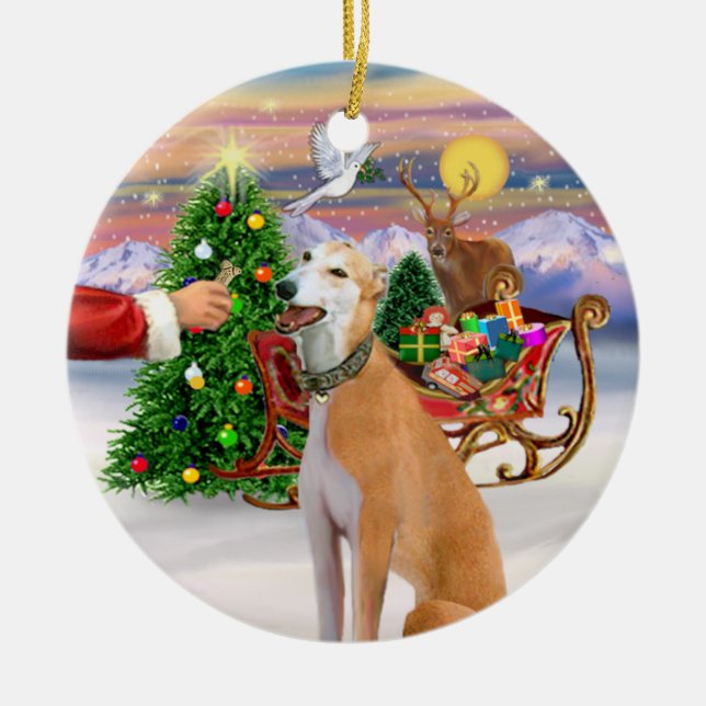 Leckerei für einen leicht roten Windhund Keramik Ornament (Vorne)