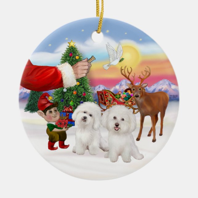 Leckerei für Two Bichon Frise Keramikornament (Vorne)