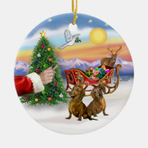 Leckerei für zwei Dachshunde (rot/braun) Keramik Ornament